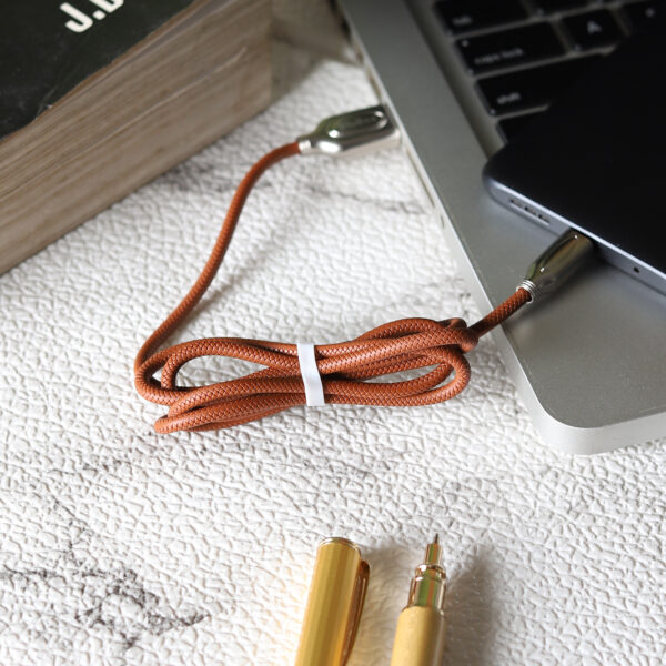 Type-C Fiber Braided Tangle-free, Metal Connector Data & Fast Charging Cable - Brown1