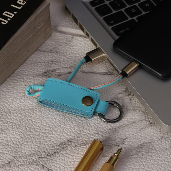 Braided C-Type USB Cable with Leatherite Strap Support Fast charging - Blue1