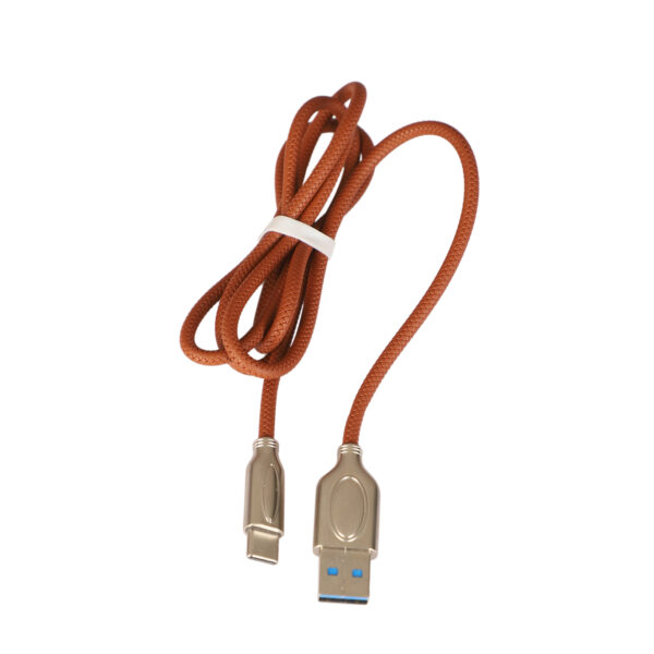 Type-C Fiber Braided Tangle-free, Metal Connector Data & Fast Charging Cable - Brown2