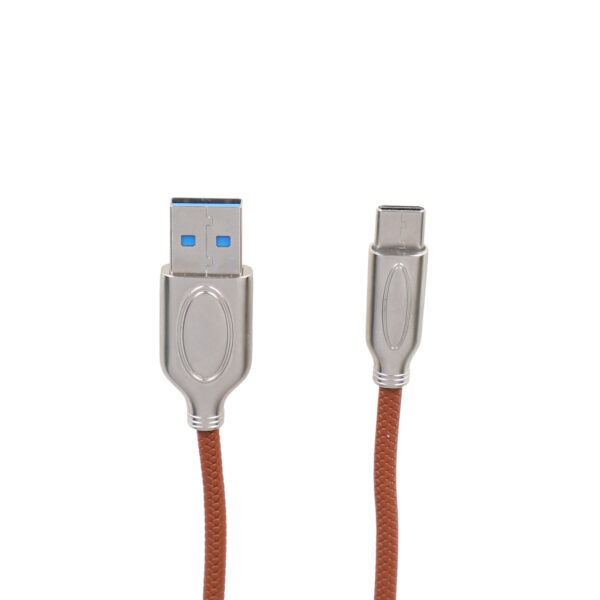 Type-C Fiber Braided Tangle-free, Metal Connector Data & Fast Charging Cable - Brown3