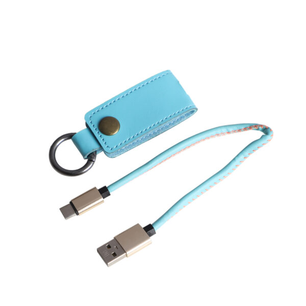 Braided C-Type USB Cable with Leatherite Strap Support Fast charging - Blue4